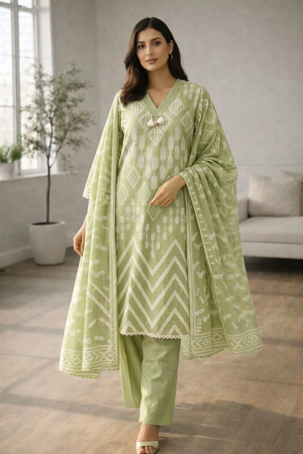 Naisha K 678 Cotton With Neck Work Kurti Pant And Dupatta Collection