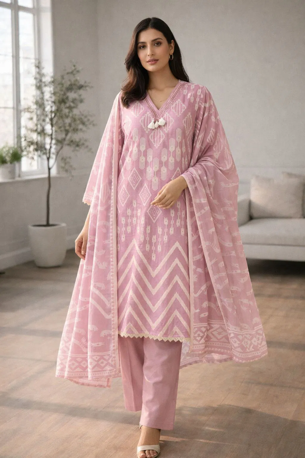 Naisha K 678 Cotton With Neck Work Kurti Pant And Dupatta Collection