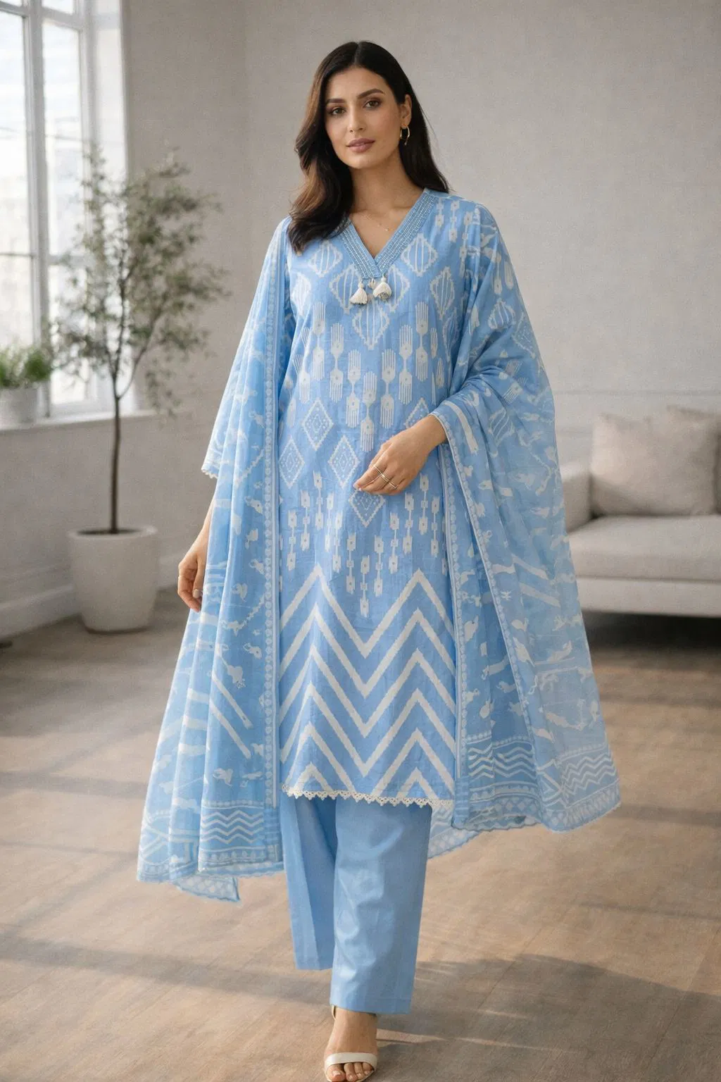 Naisha K 678 Cotton With Neck Work Kurti Pant And Dupatta Collection