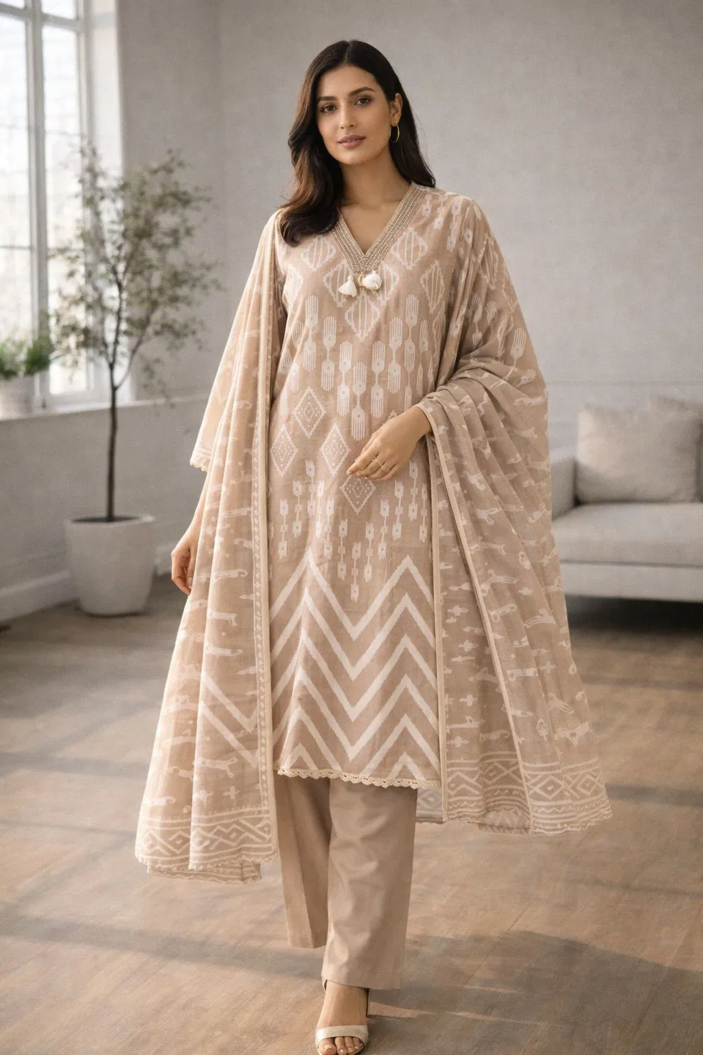 Naisha K 678 Cotton With Neck Work Kurti Pant And Dupatta Collection