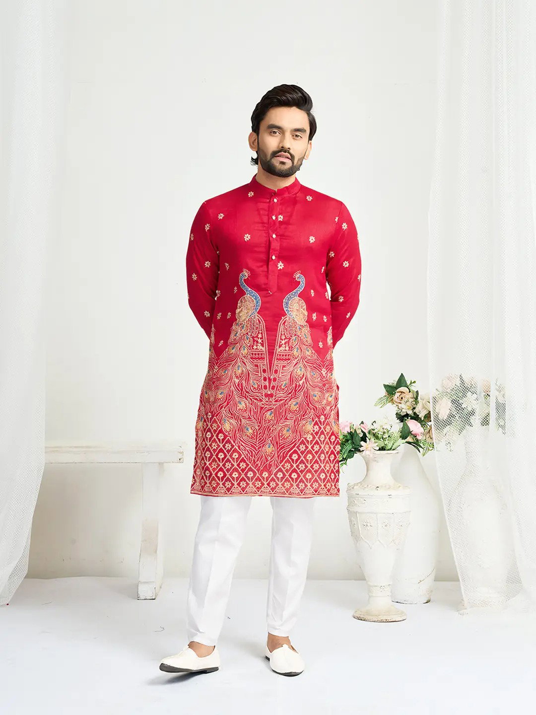 Shee Star 5 Silk Embroidery Wedding Wear Mens Kurta
