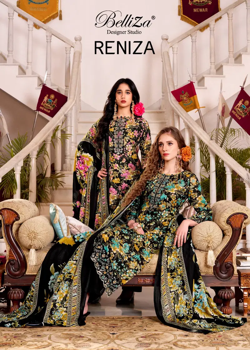 Belliza Reniza Viscose Rayon Digital Print Embroidery Dress Material