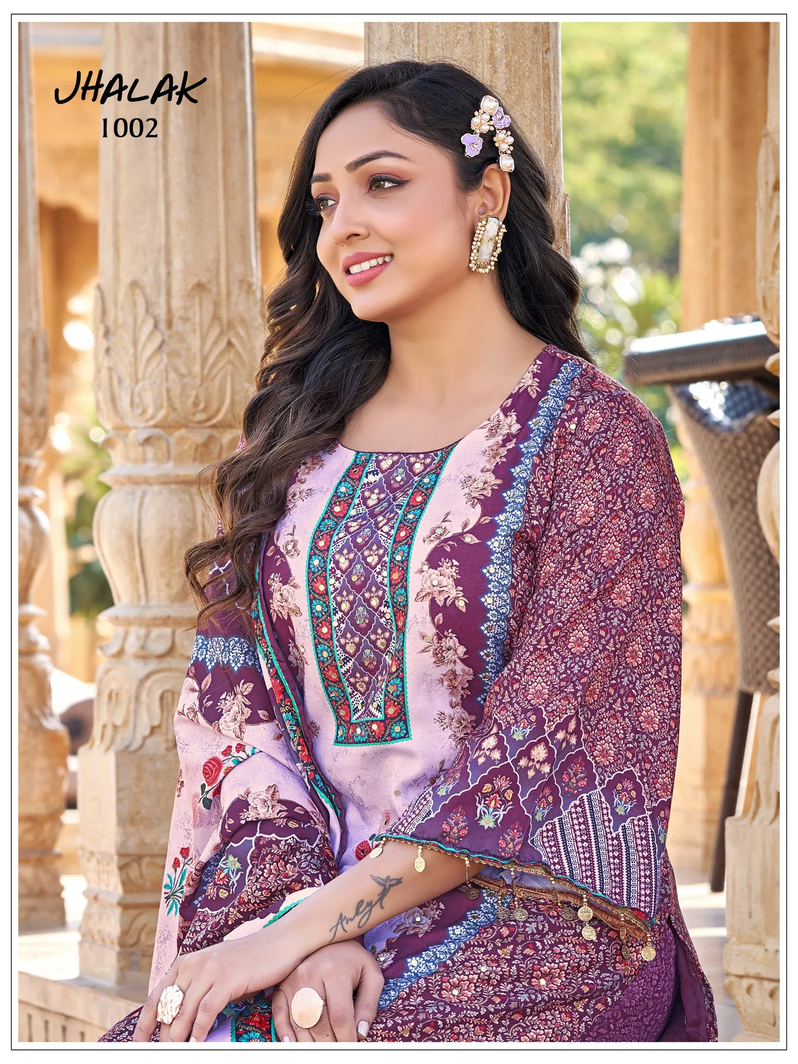 Mukesh Jhalak Jam Satin Print With Mirror Work Top Bottom And Dupatta