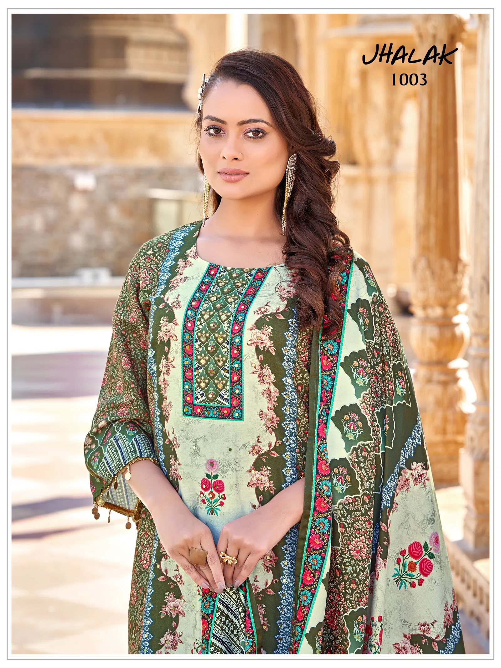 Mukesh Jhalak Jam Satin Print With Mirror Work Top Bottom And Dupatta