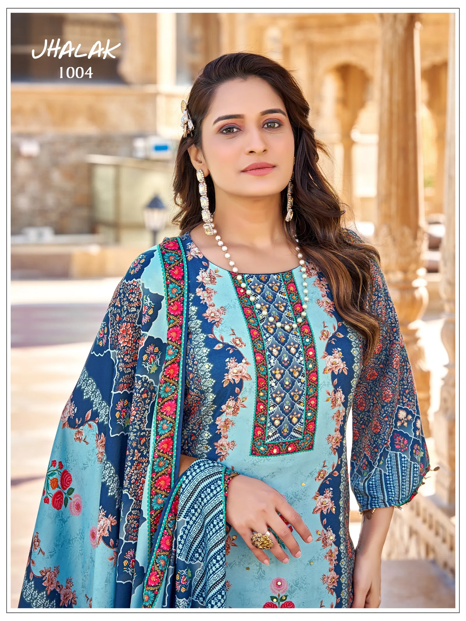 Mukesh Jhalak Jam Satin Print With Mirror Work Top Bottom And Dupatta