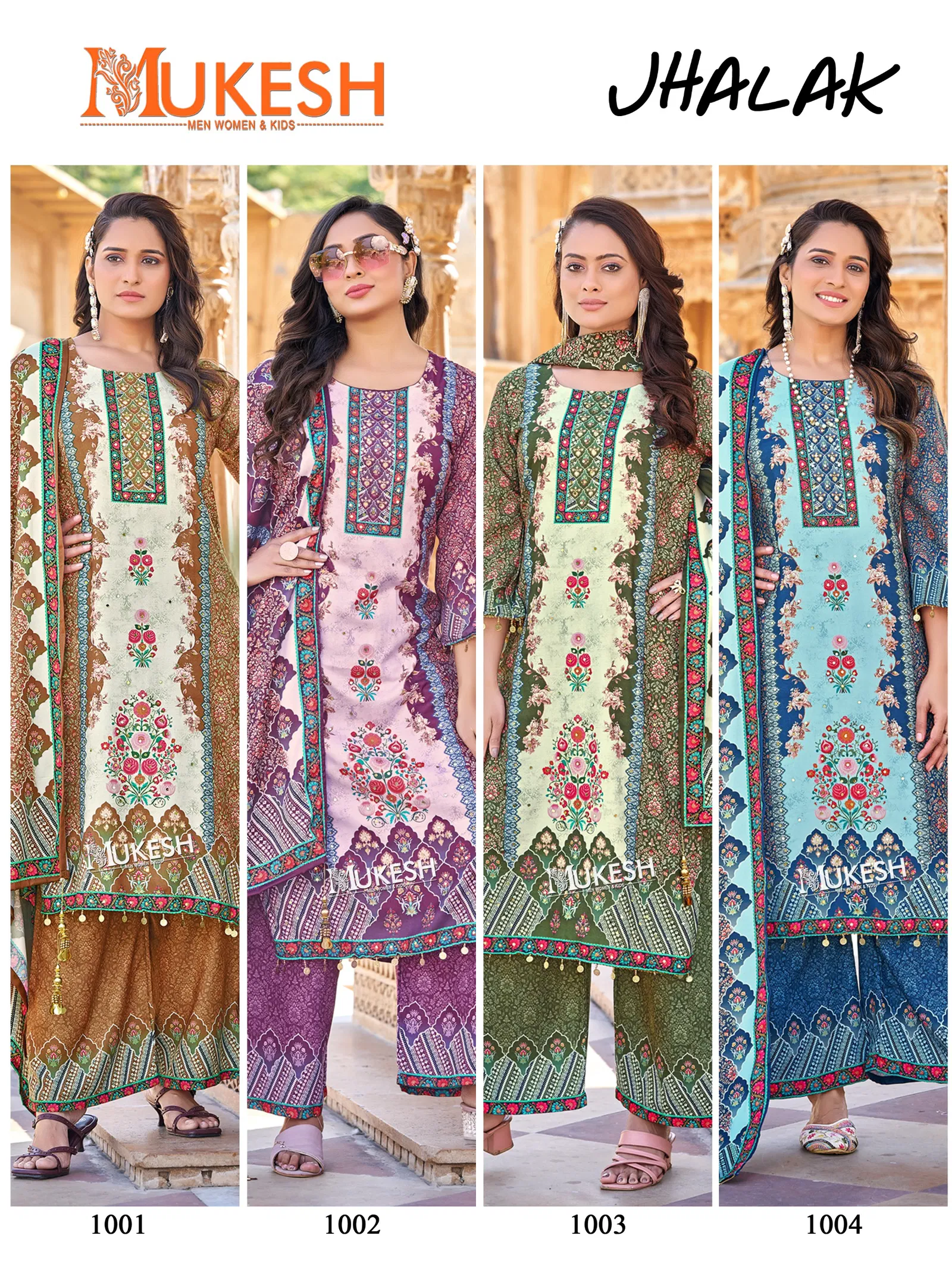 Mukesh Jhalak Jam Satin Print With Mirror Work Top Bottom And Dupatta