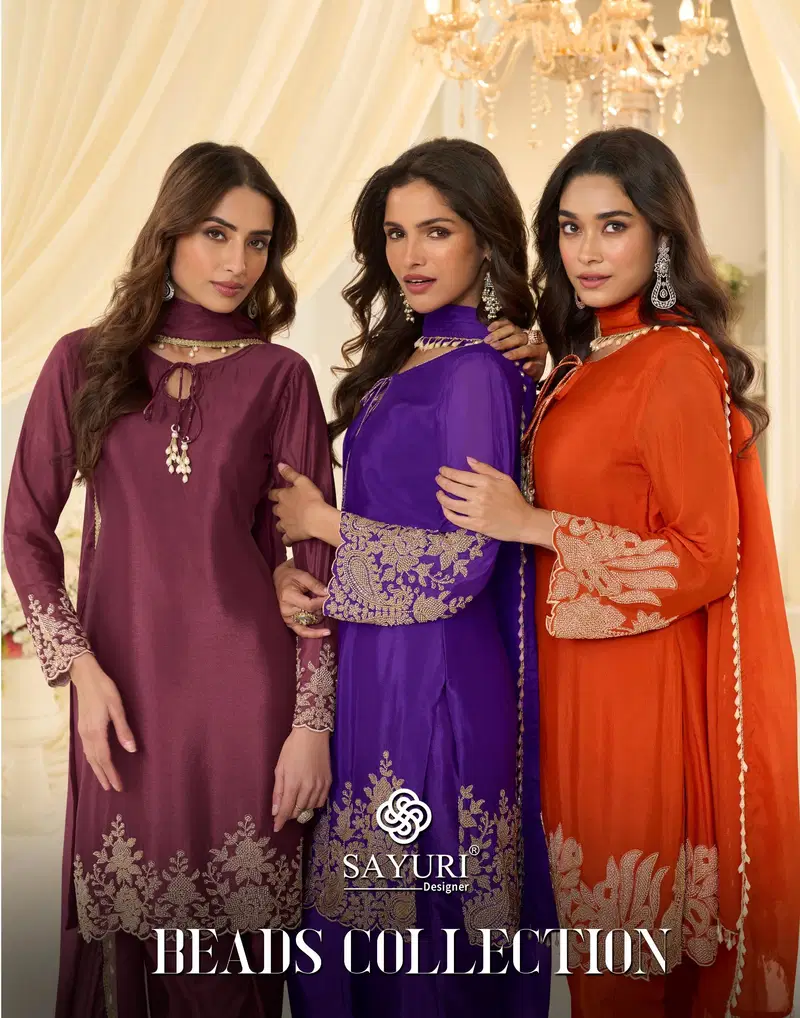 Sayuri Beads Chinon Silk With Beads Work Top Bottom And Dupatta Collection