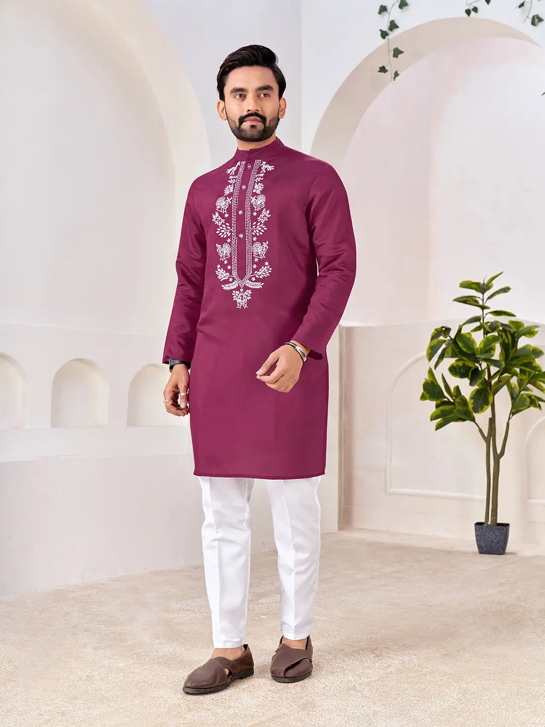 Shee Star 7 Roman Silk Embroidery Work Mens Kurta