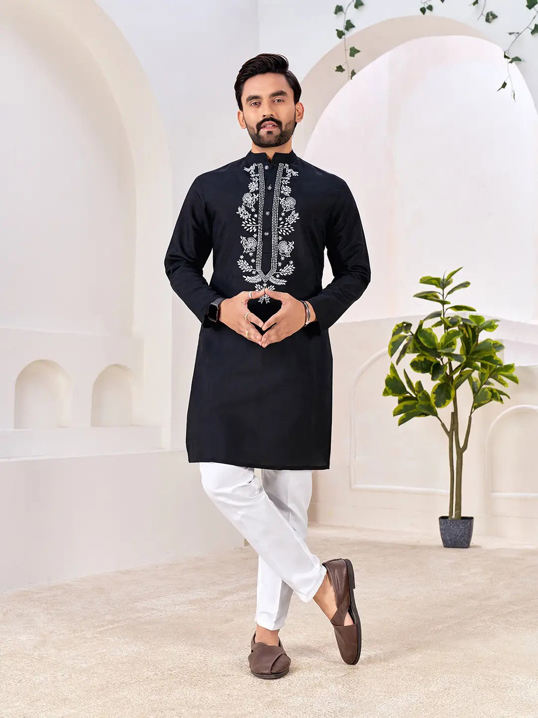 Shee Star 7 Roman Silk Embroidery Work Mens Kurta