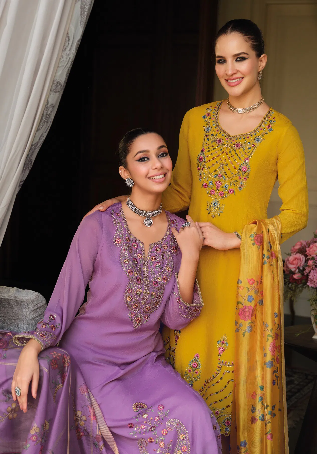 Lily And Lali Helina Chinon Silk With Embroidery Work Top Bottom And Dupatta