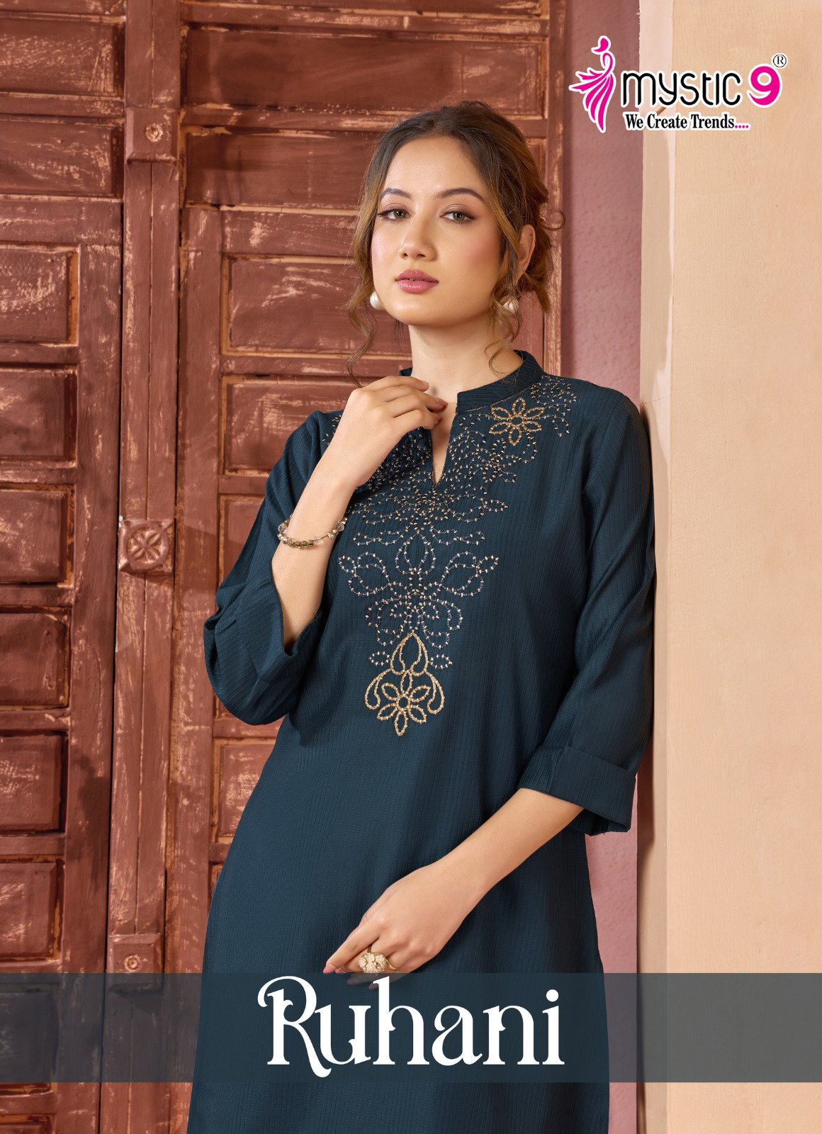 Mystic 9 Ruhani Vol 1 Premium Dyed Berlin With Collar Top With Bottom Collection
