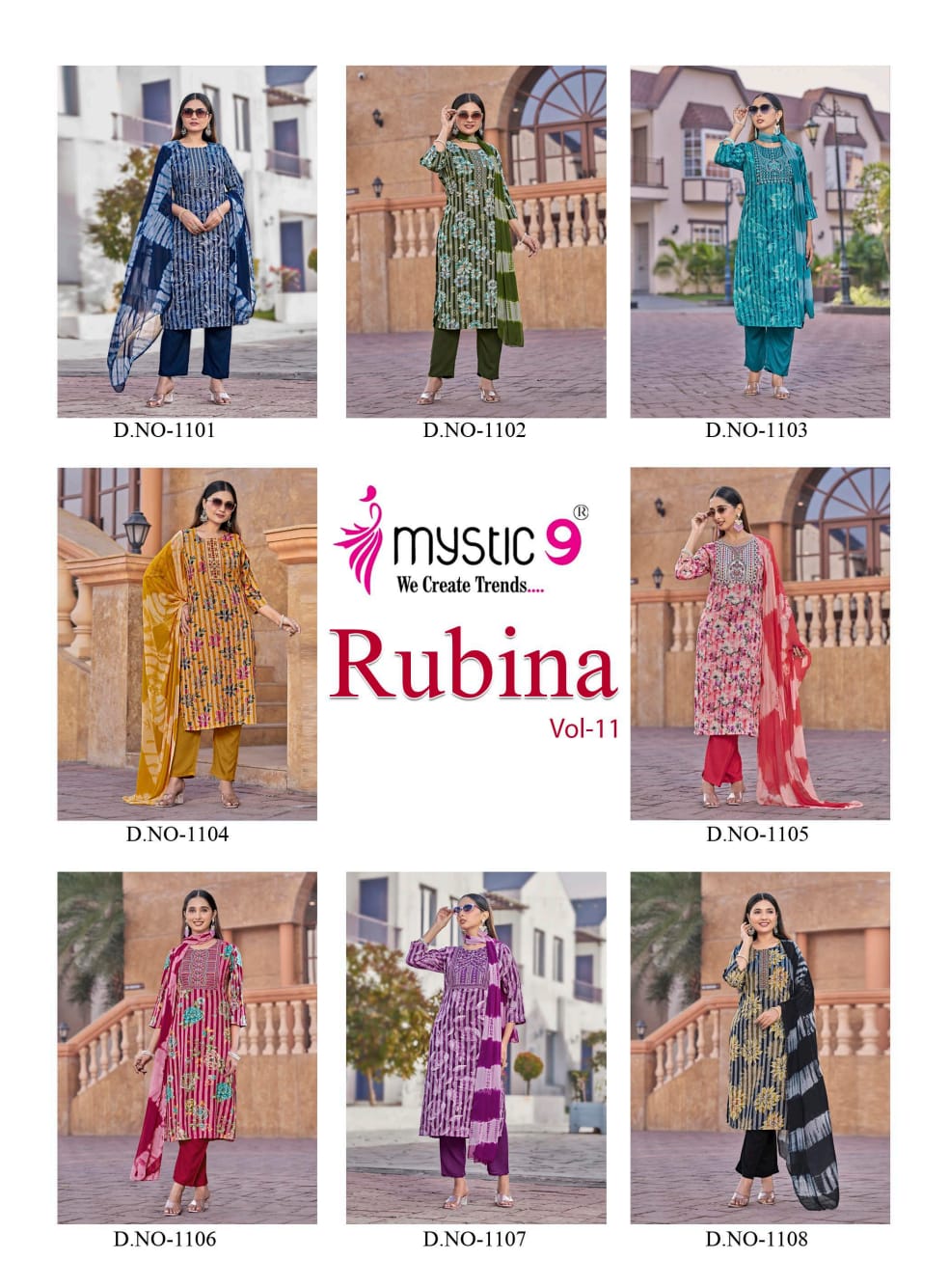 Mystic 9 Rubina Vol 1 Rayon Dull Patta Kurti Bottom With Dupatta