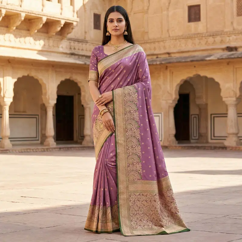 Mb 12 Satin Golden Butta Motifs Festival Saree Collection