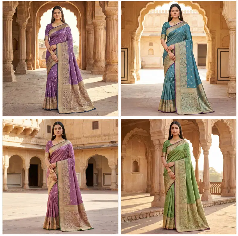 Mb 12 Satin Golden Butta Motifs Festival Saree Collection