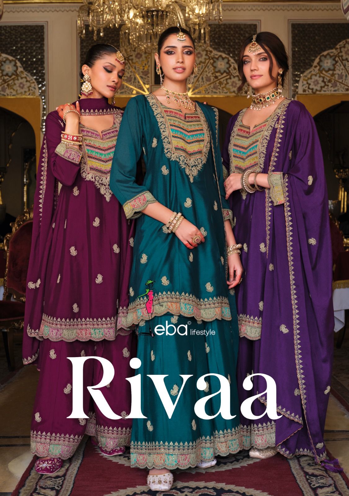 Eba Rivaa Chinon With Embroidery Work Top Plazzo And Dupatta Collection