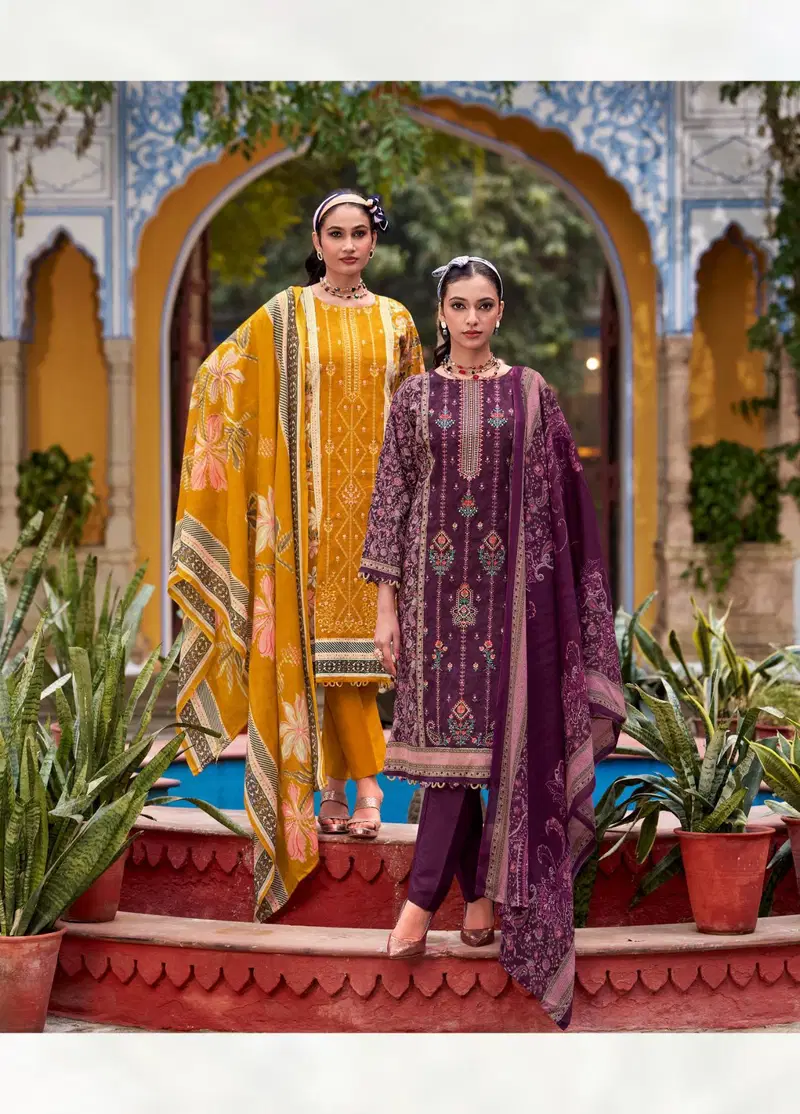 Riaz Arts Andaaz Cambric Cotton Lawn Print Embroidered Dress Material