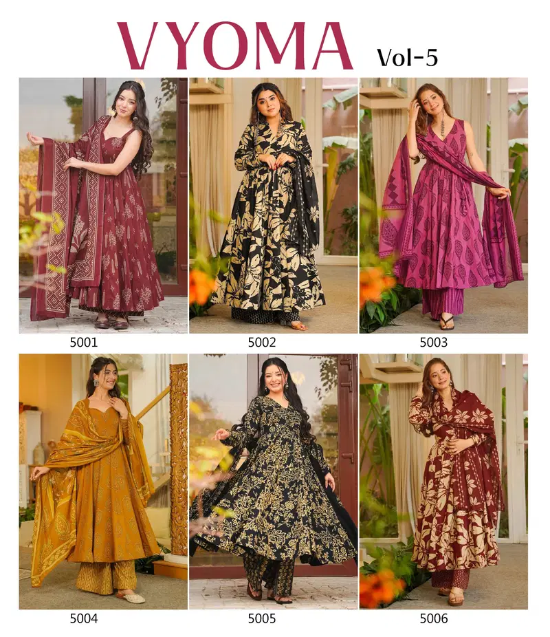 Vyoma Vol 5 Muslin Digital Printed Top Bottom And Dupatta Festival Wear Collection