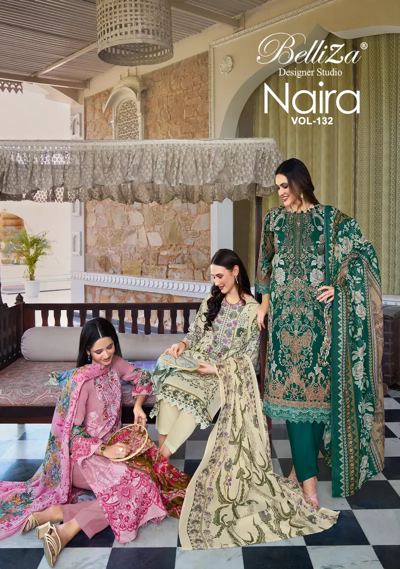 Belliza Naira Vol 132 Cotton Digital Print Embroidery Dress Material
