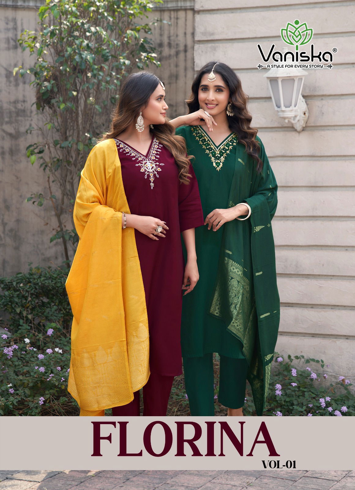 Vaniska Florina Vol 1 Roman Silk Khatli Work Kurti Pant And Dupatta