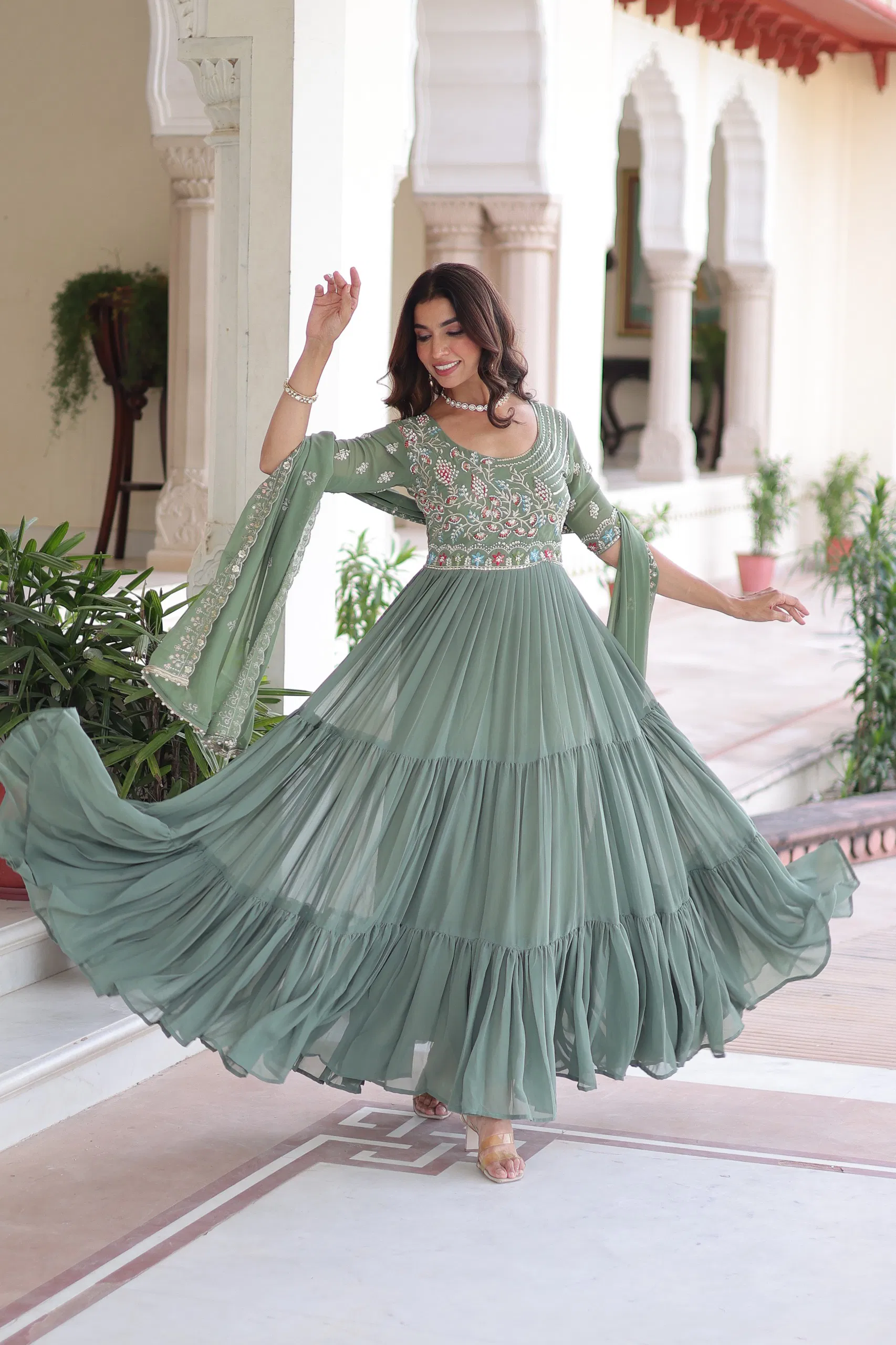 Lekha KA 1213 Faux Blooming Embroidery Gown Collection