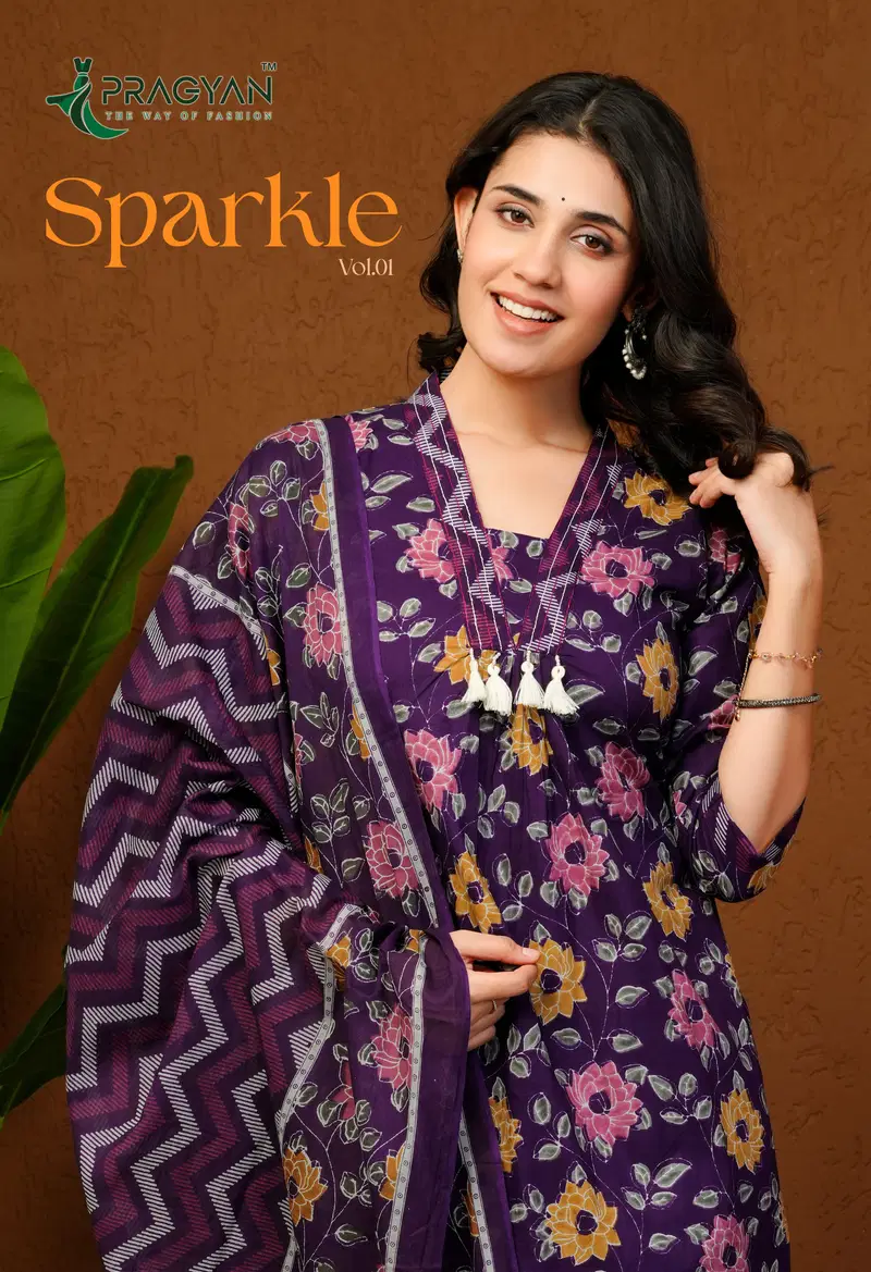 Pragyan Sparkle Vol 1 Cambric Cotton Aline Kurti Set Collection