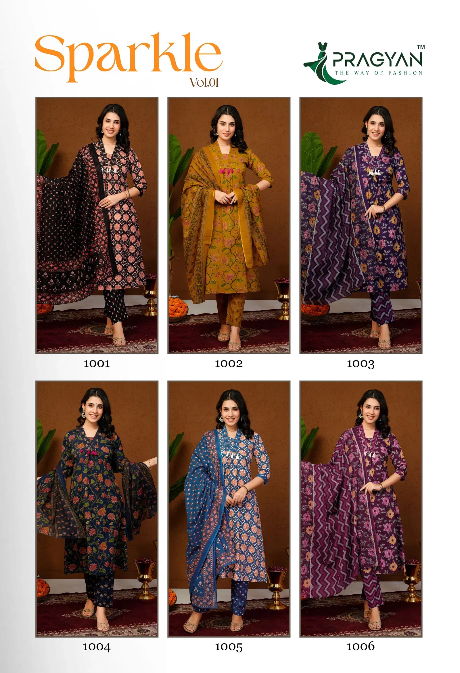 Pragyan Sparkle Vol 1 Cambric Cotton Aline Kurti Set Collection