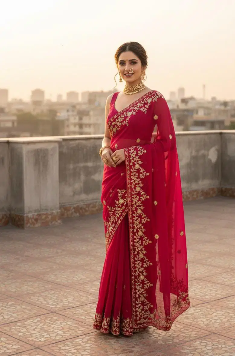 Vt 827 T Fandy Chiffon Embroidery Worked Fancy Saree Collection
