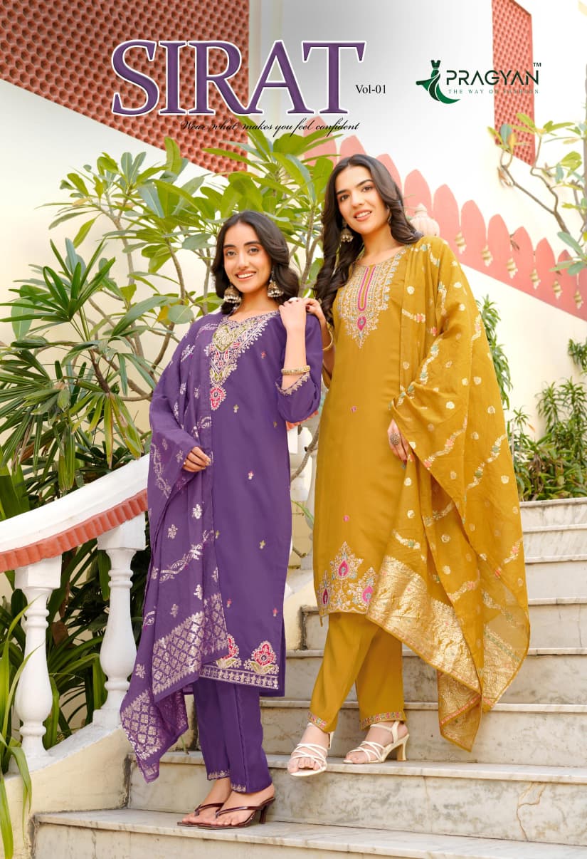 Pragyan Sirat Vol 1 Gadwal Silk Embroidery Kurti Bottom With Dupatta