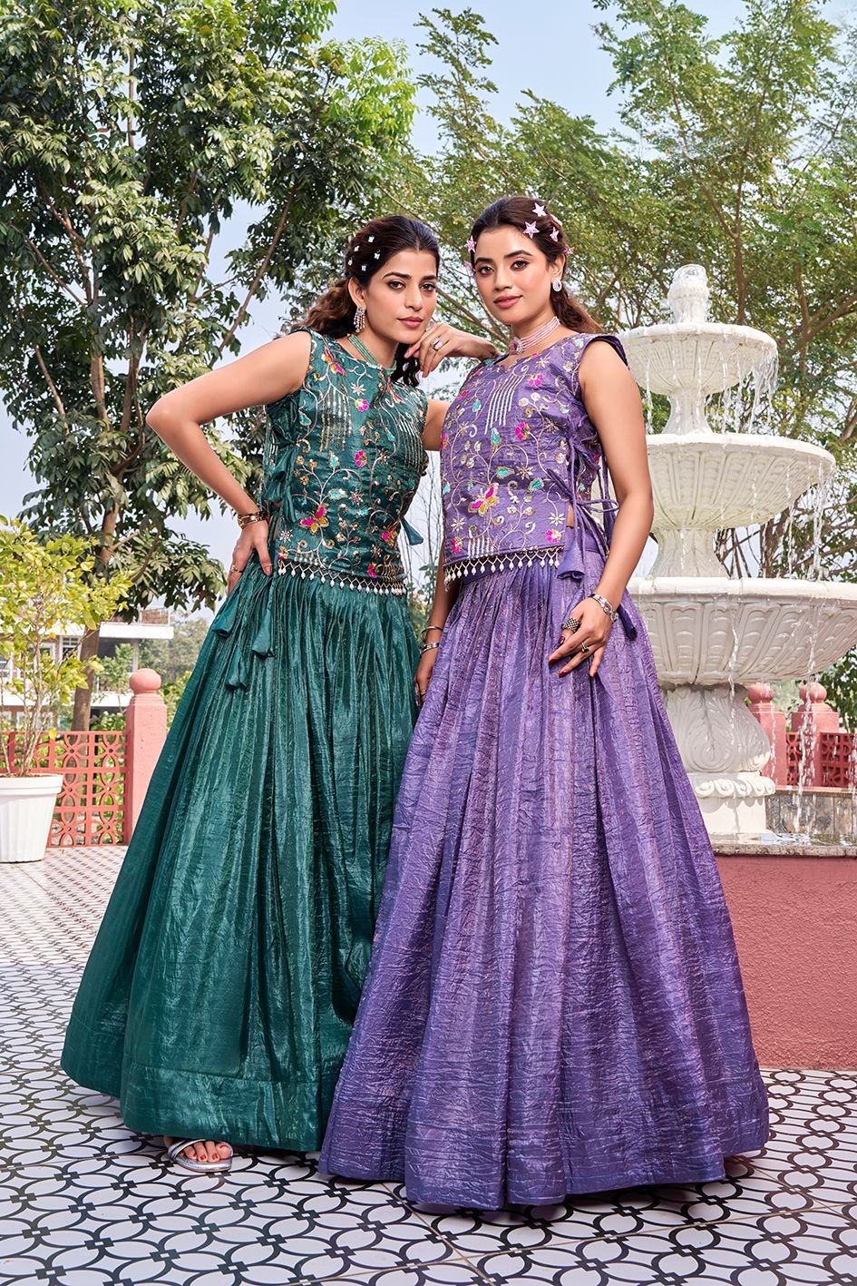 NCO 12 Gold Crush Heavy Embroidery Sequins Thread Work Lehenga Choli WIth Shrug