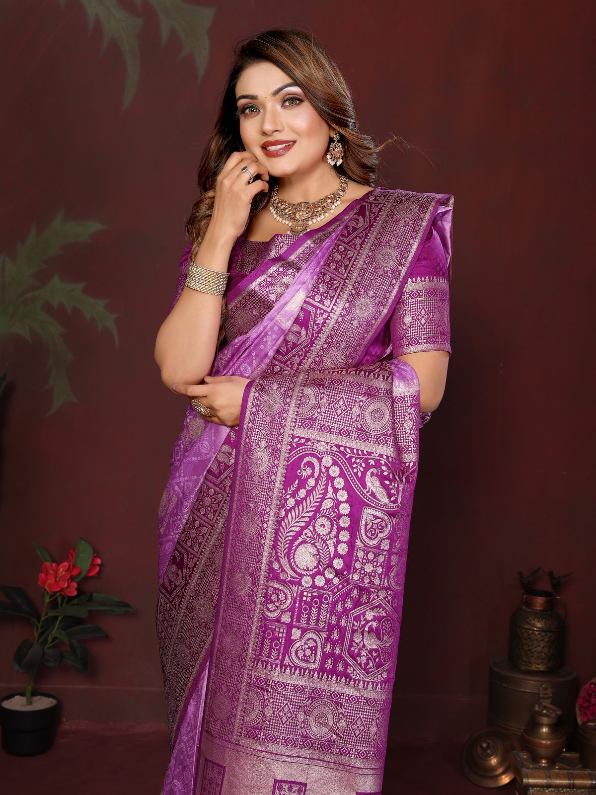 Lekha VC Shrinidhi Satin Silk Zari Weaving Saree
