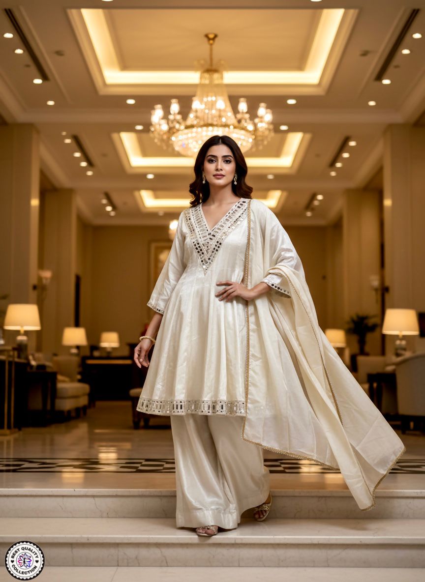 Lekha KL 5040 Chinon Real Mirror Embroidery Work Kurti Bottom With Dupatta