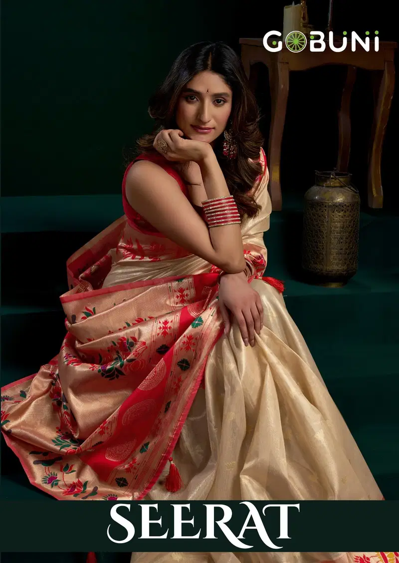 Gobuni Seerat Tissue Paithani With Lotus Zari Border Saree Collection