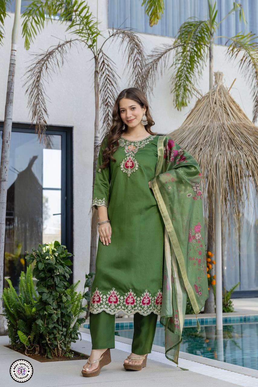 Lekha KL 5134 Chanderi Embroidery Kurti Bottom With Dupatta