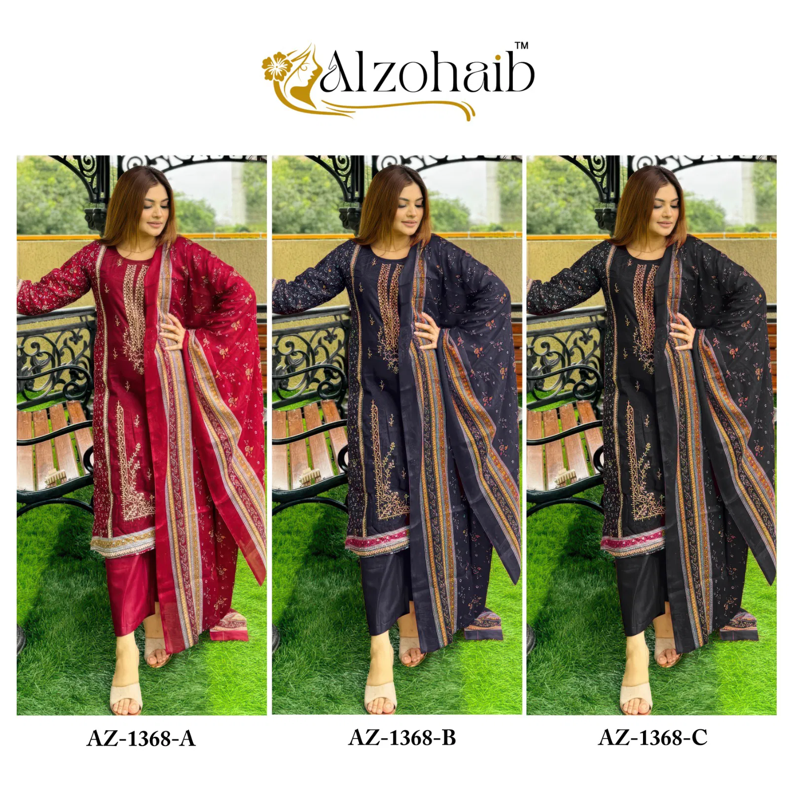 Alzohaib Az 1368 A To C Cotton Dupatta Cotton Pakistani Salwar Kameez