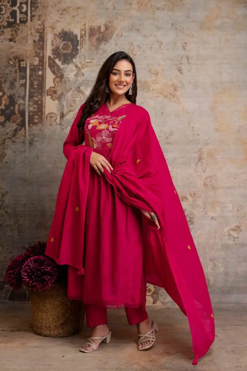 Naisha K 684 Cotton Embroidered Work Kurti Pant And Dupatta Collection