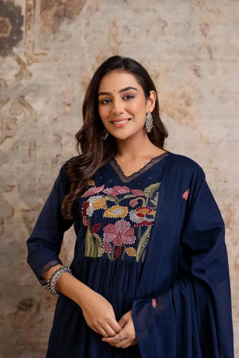 Naisha K 684 Cotton Embroidered Work Kurti Pant And Dupatta Collection