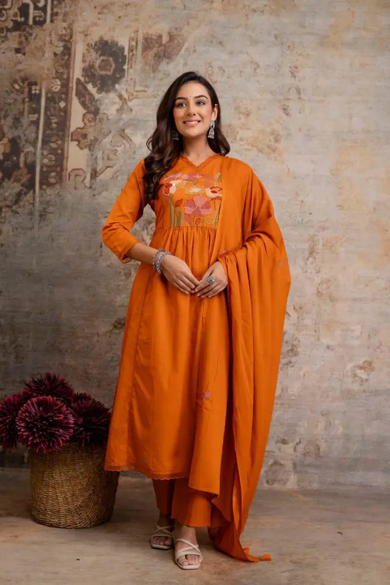 Naisha K 684 Cotton Embroidered Work Kurti Pant And Dupatta Collection