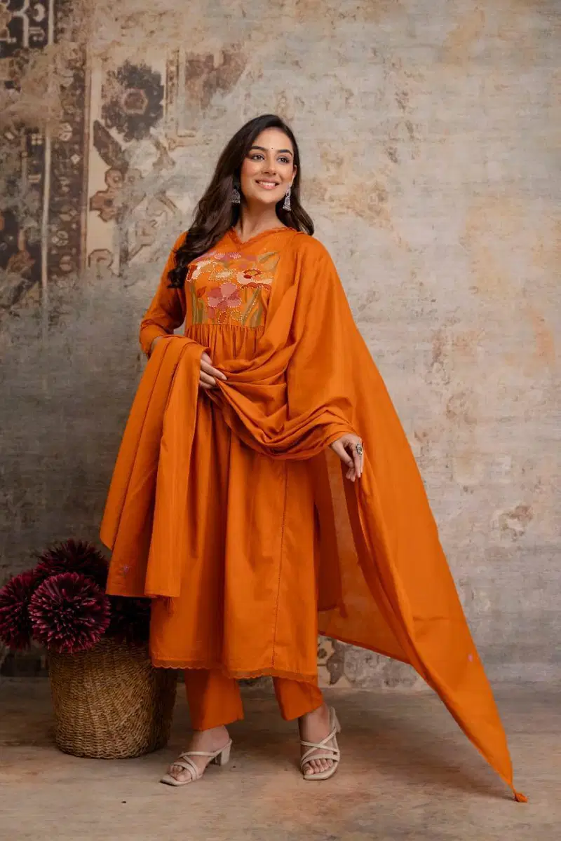 Naisha K 684 Cotton Embroidered Work Kurti Pant And Dupatta Collection