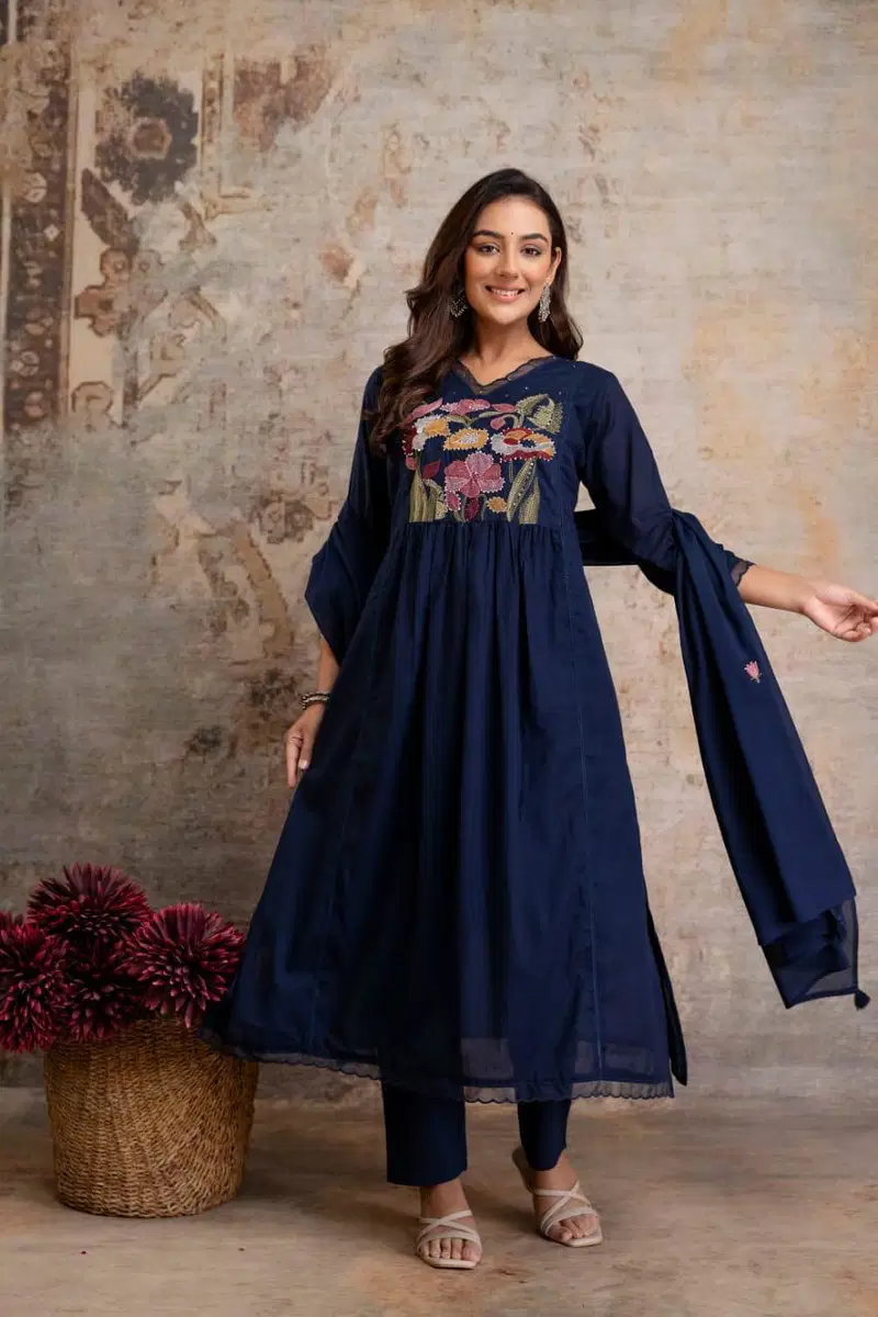 Naisha K 684 Cotton Embroidered Work Kurti Pant And Dupatta Collection
