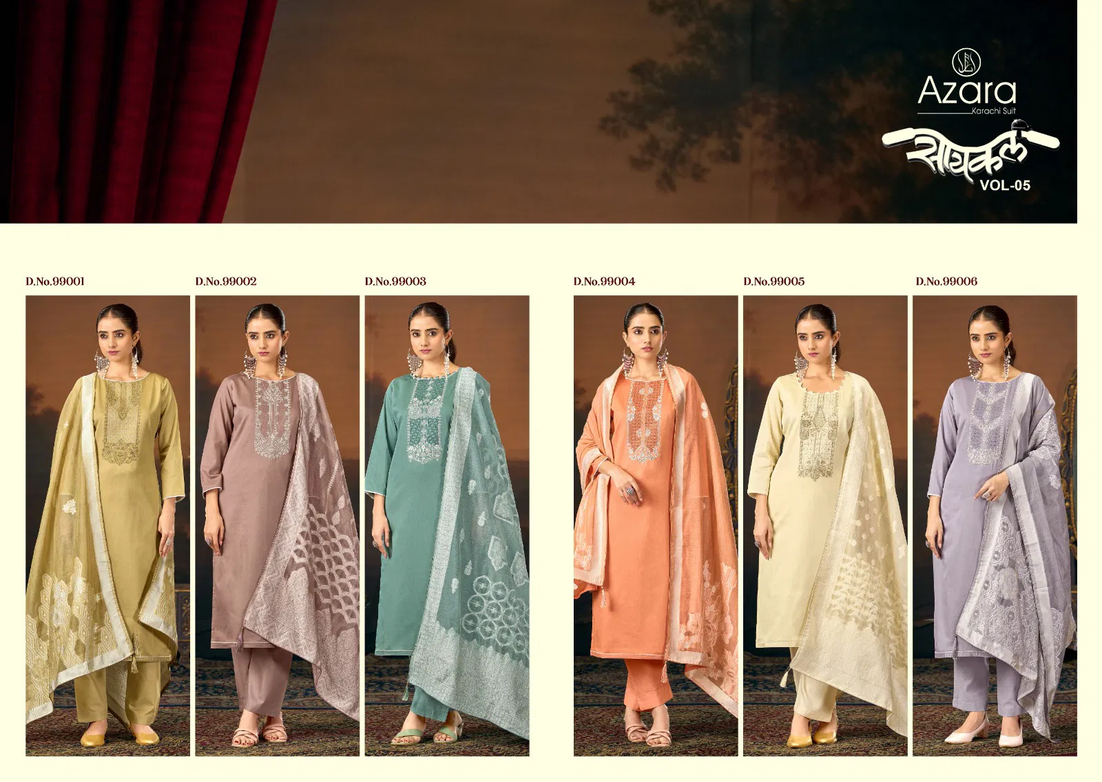 Radhika Azara Saykal Vol 5 Jam Cotton Embroidery Dress Material