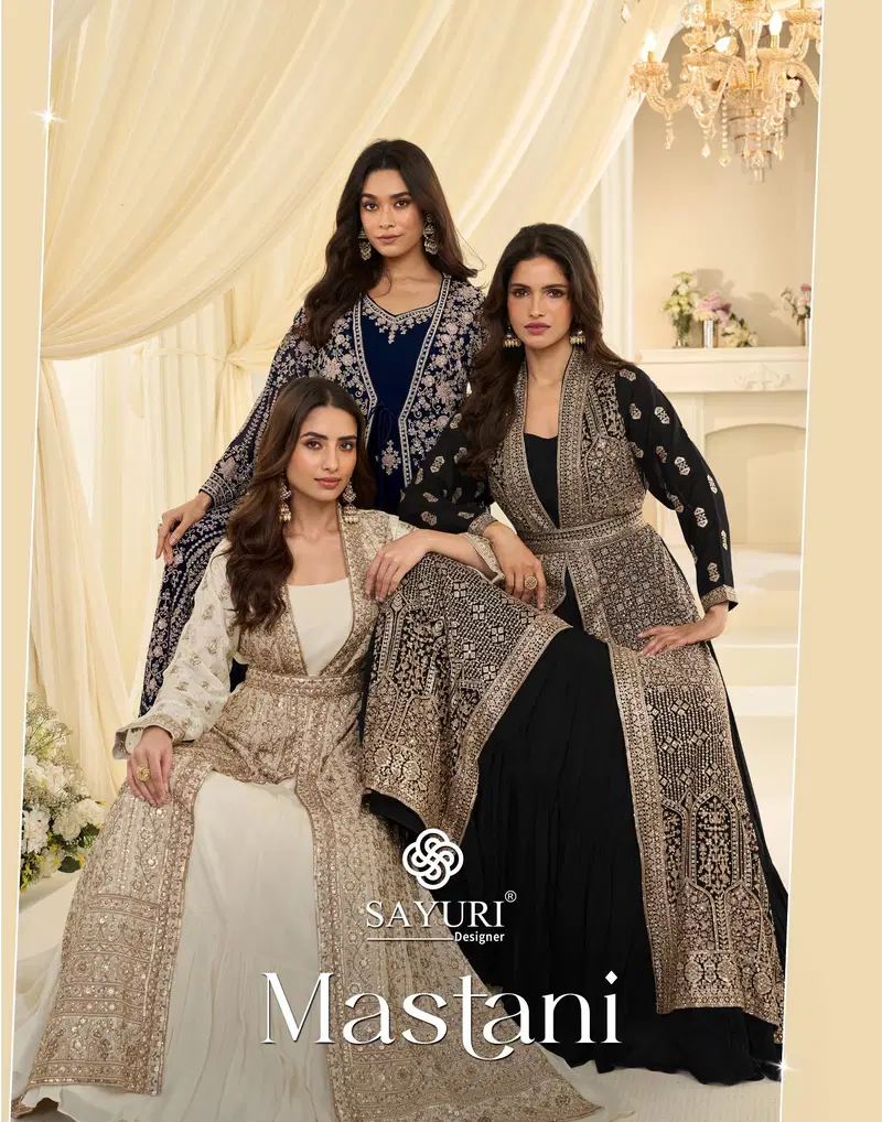 Sayuri Mastani Chinon Silk Embroidered Festival Wear Gown Collection