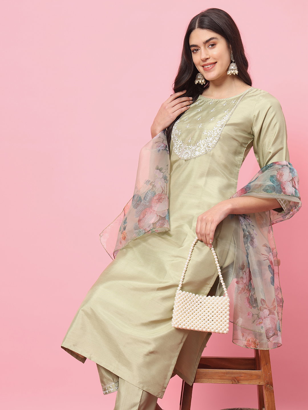 VP 9539 Pista Kurta pant Dupatta 3Pcs set