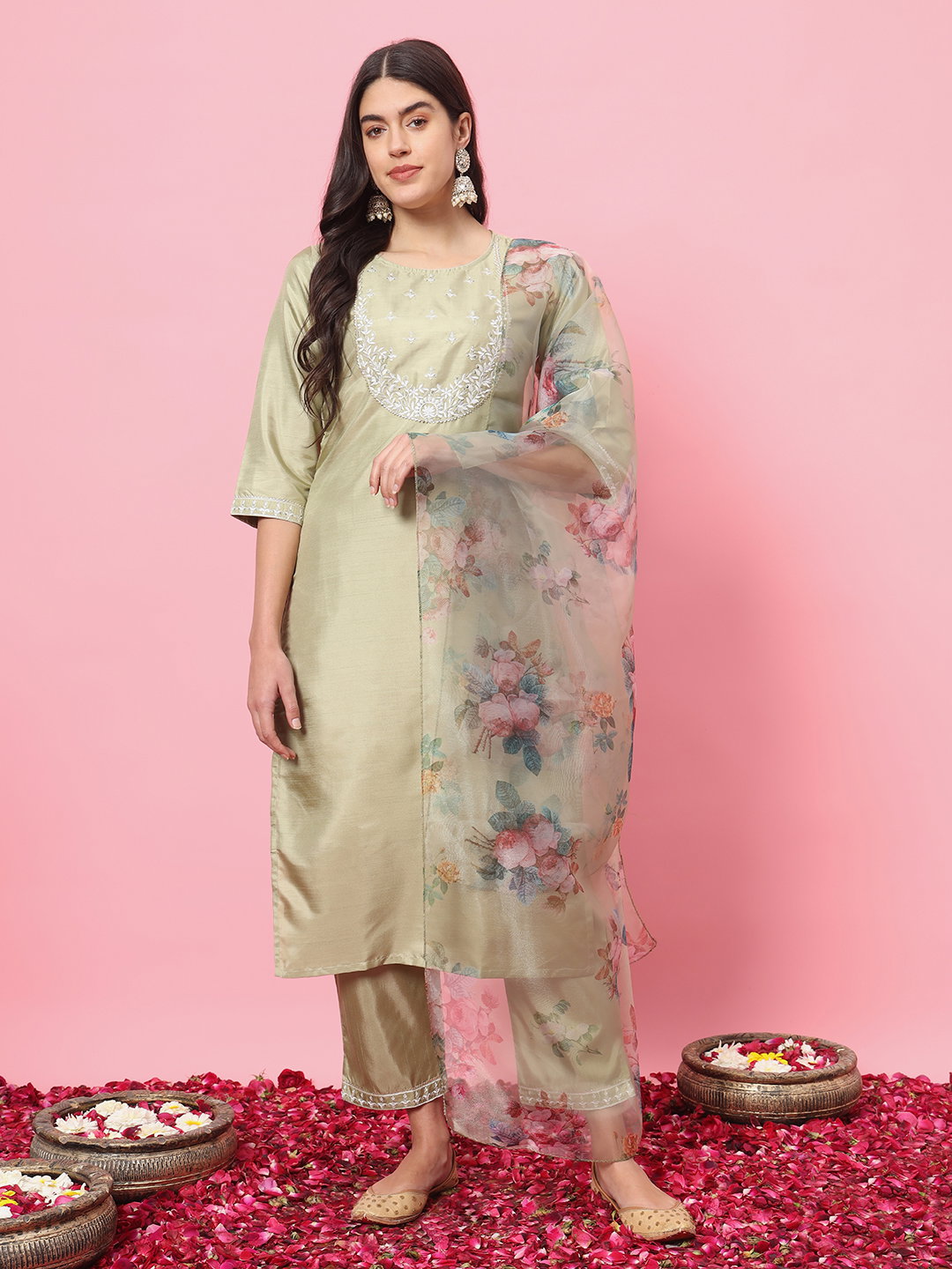 VP 9539 Pista Kurta pant Dupatta 3Pcs set