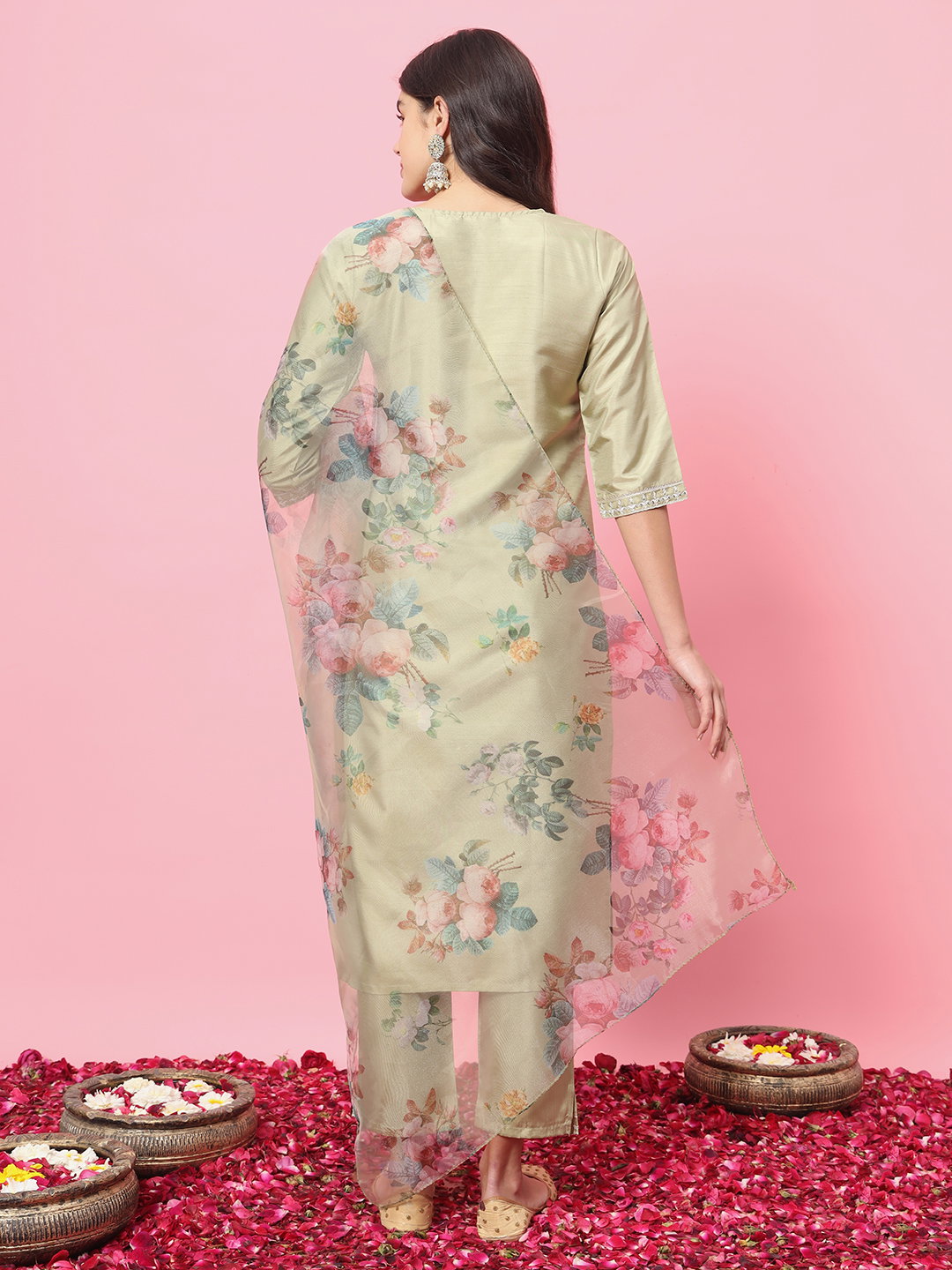 VP 9539 Pista Kurta pant Dupatta 3Pcs set