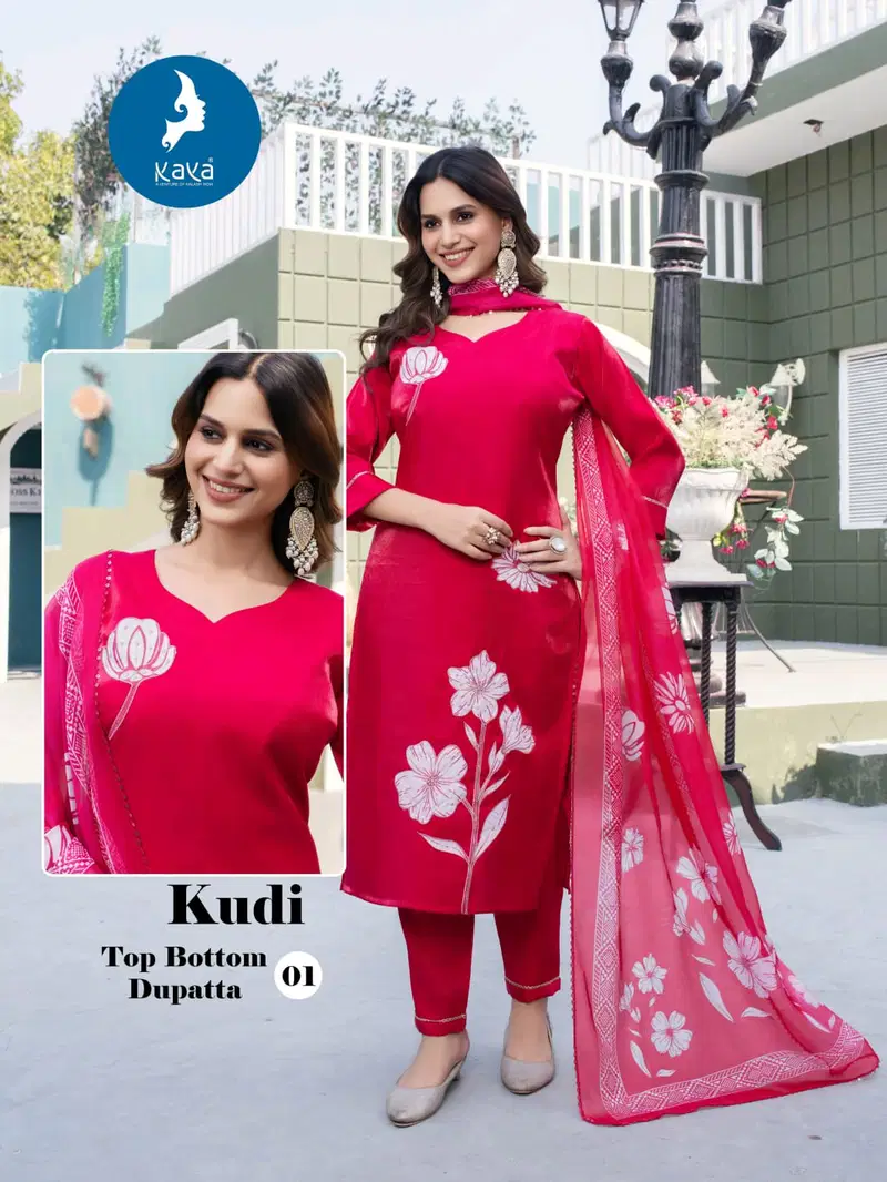 Kaya Kudi Roman Glass Casual Wear Kurti Pant And Dupatta Collection