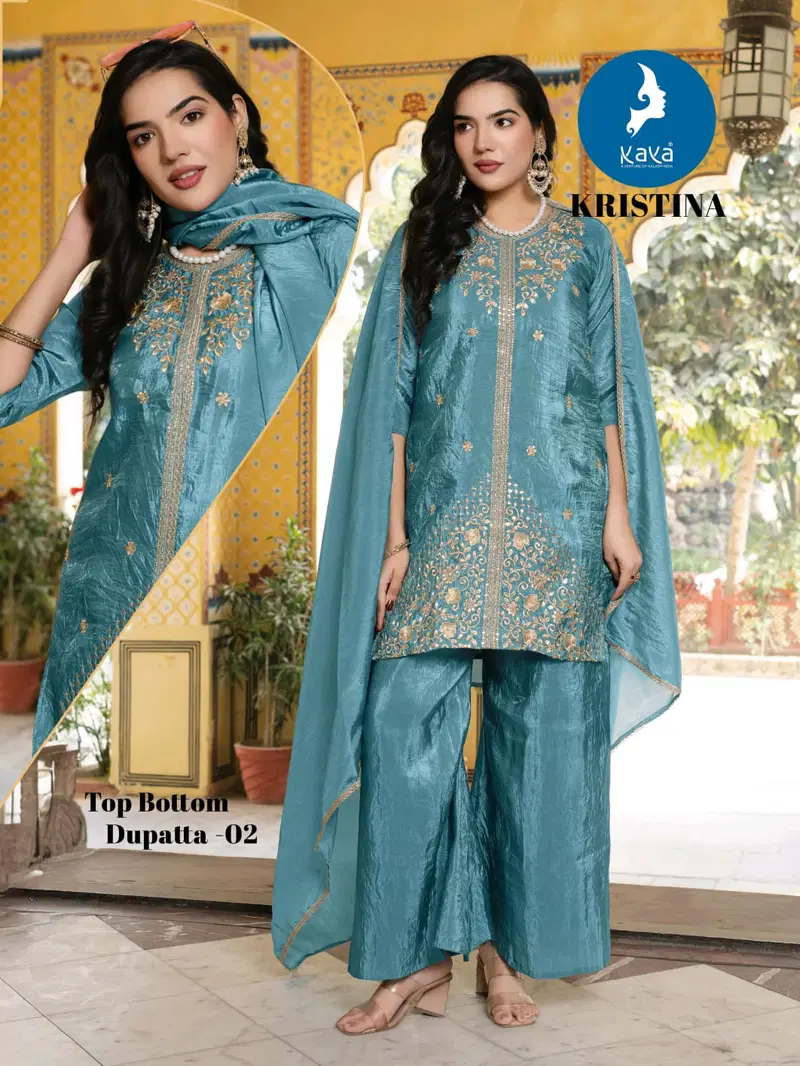 Kaya Kristina Silk With Work Festival Wear Top Bottom And Dupatta
