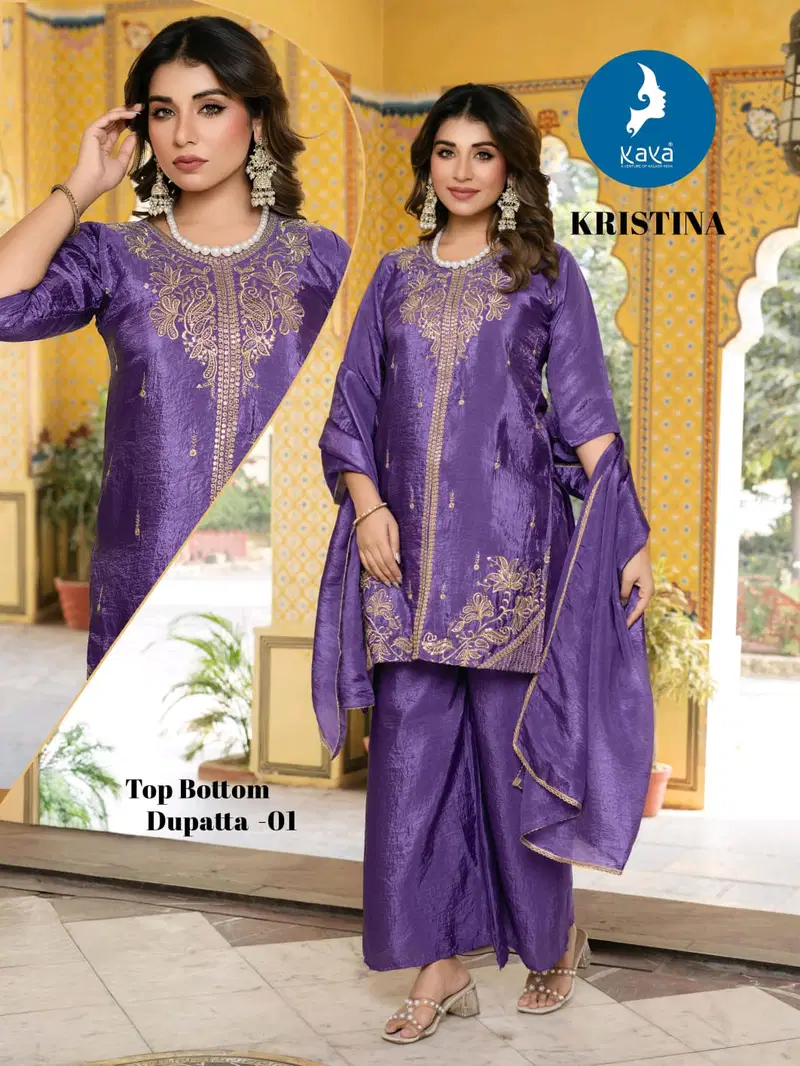 Kaya Kristina Silk With Work Festival Wear Top Bottom And Dupatta