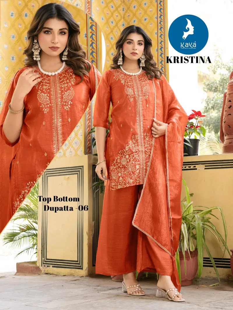 Kaya Kristina Silk With Work Festival Wear Top Bottom And Dupatta