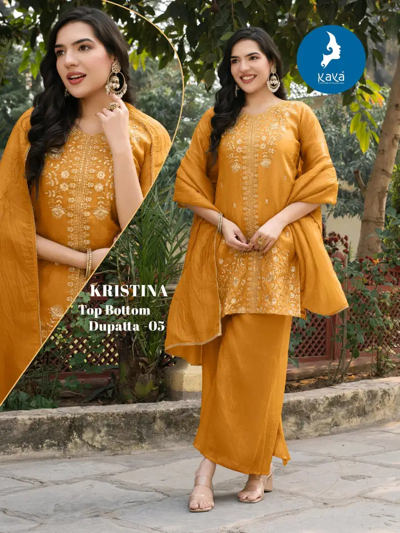 Kaya Kristina Silk With Work Festival Wear Top Bottom And Dupatta