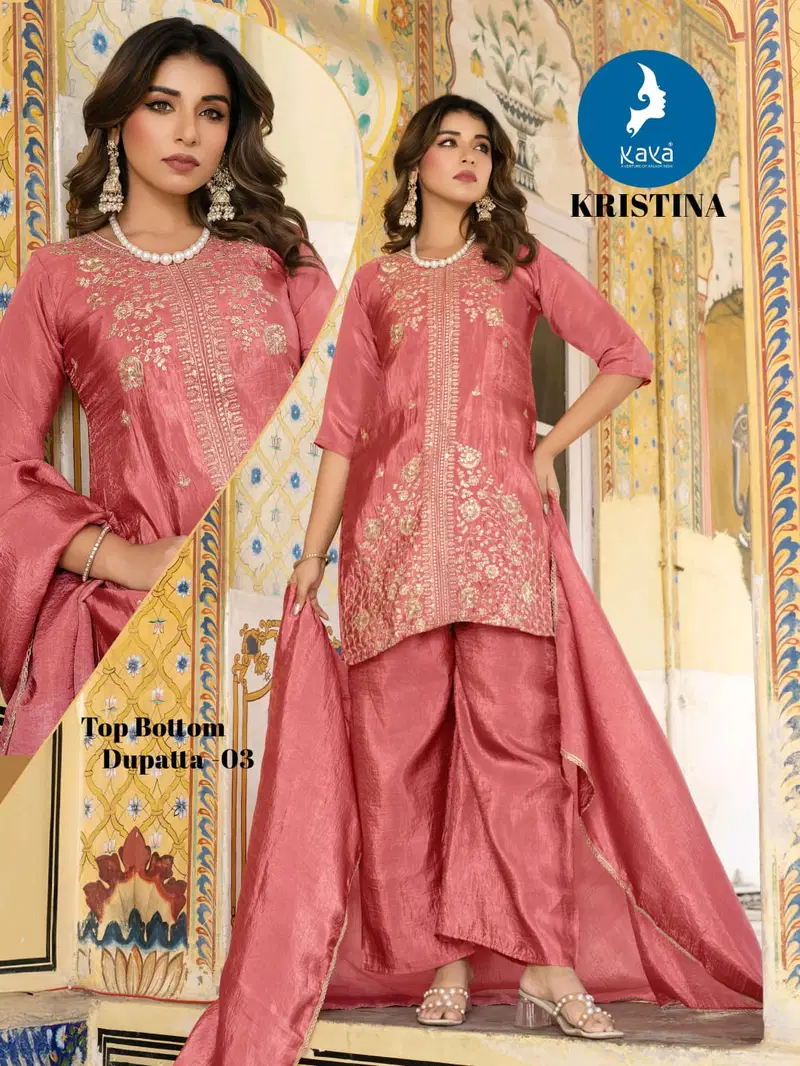 Kaya Kristina Silk With Work Festival Wear Top Bottom And Dupatta